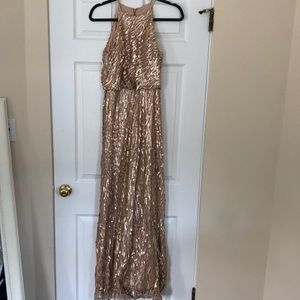 BHLDN Donna Morgan Rose Gold long sequin dress